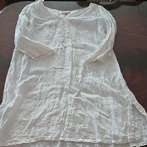 White Embroidered V-Neck Women's Dress